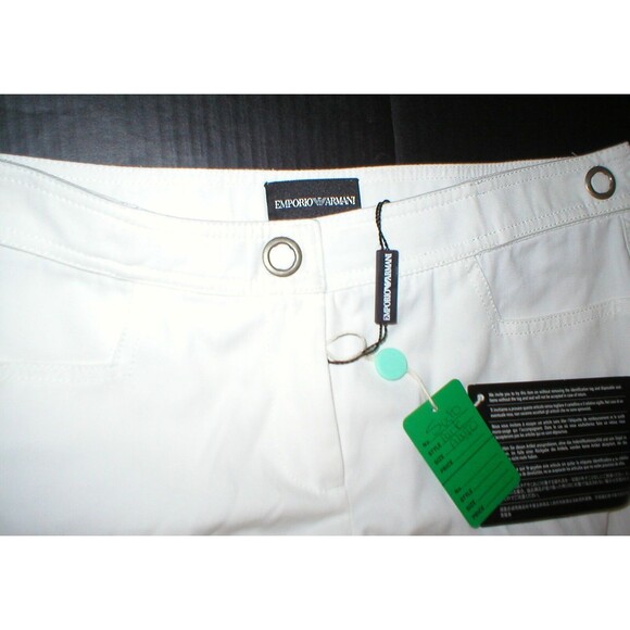 New Womens Designer Emporio Armani Cotton Pants 44 8 White Tall NWT Belt Accent - Picture 4 of 8